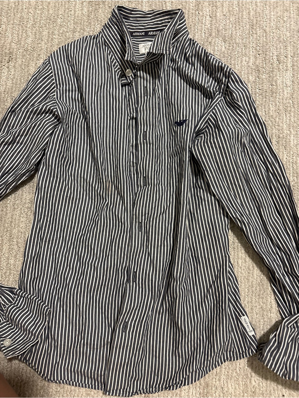 Armani Exchange boys teen  Navy & White Striped Button-Up Shirt